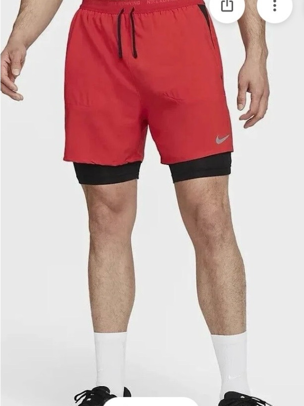 Nike DRI-FIT Stride 7 Hybrid Running Shorts Red Black Runners Lining - Picture 2 of 5